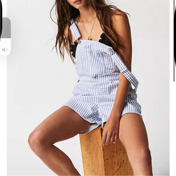 Free People x Rollas Original High Rise Cut Off Denim Overalls - Picture 3 of 9